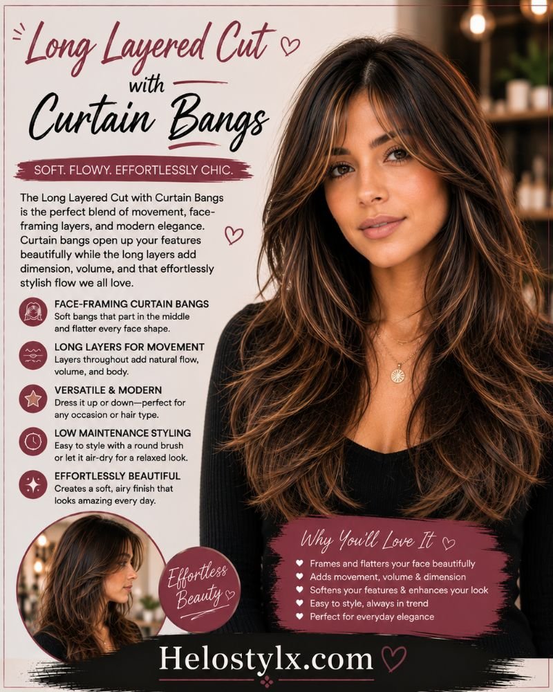 Long Layered Cut with Curtain Bangs