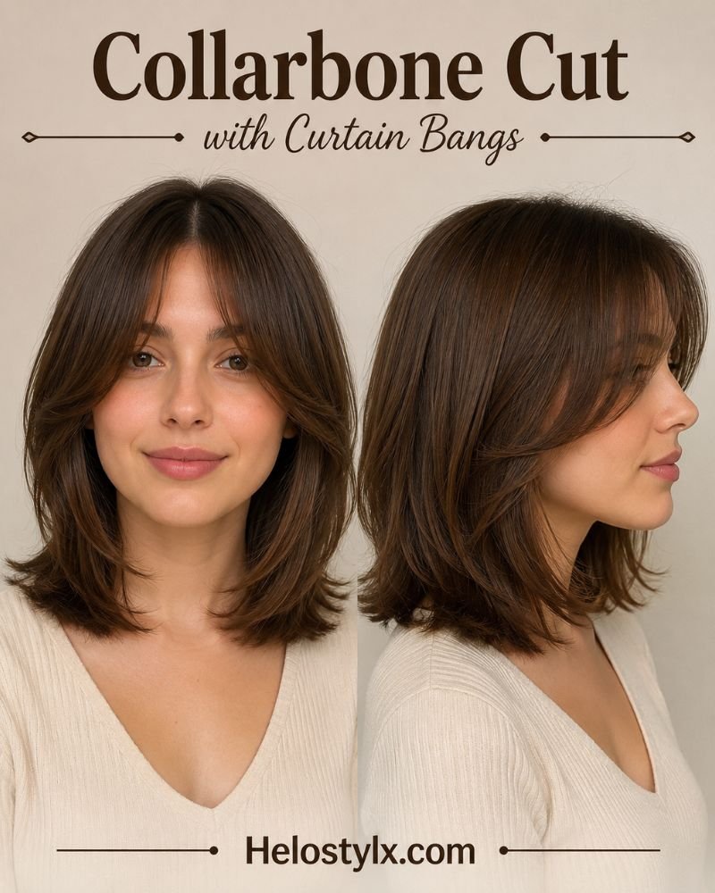 Collarbone Cut with Curtain Bangs