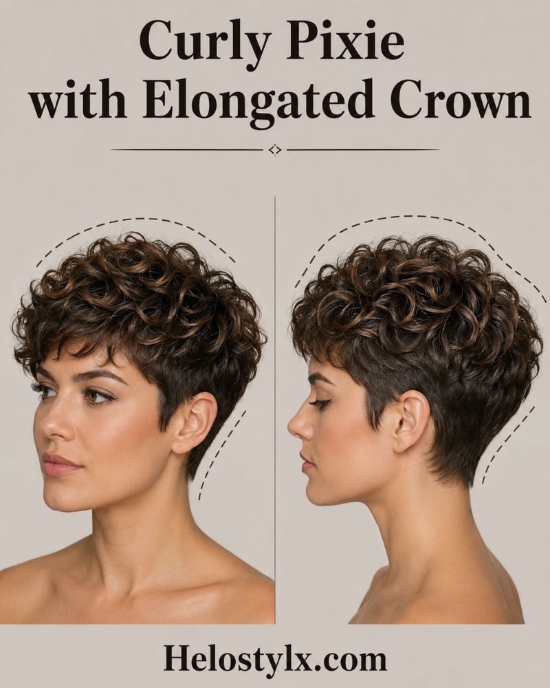 Curly Pixie with Elongated Crown