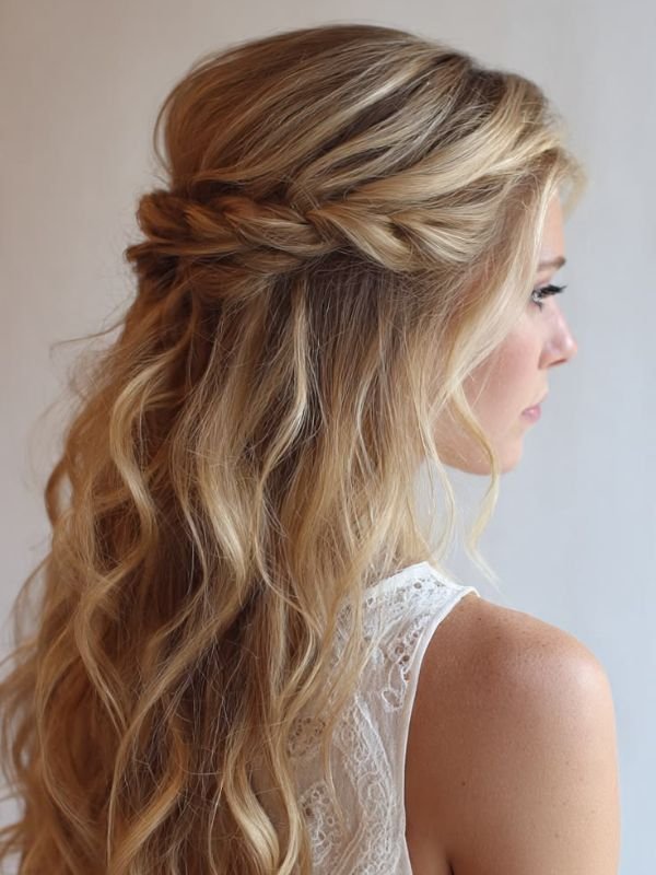 Asymmetric Braid Half Up Half Down Bridal Hair
