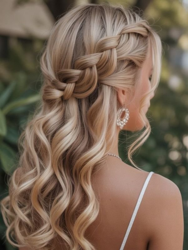 _Beach Waves & Plait Wedding Hairstyle