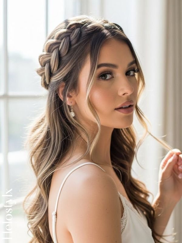 Crown Braid with Loose Hair