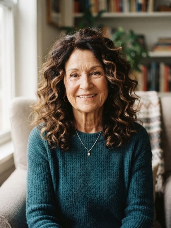 Dark Brown Curly Hair with Balayage