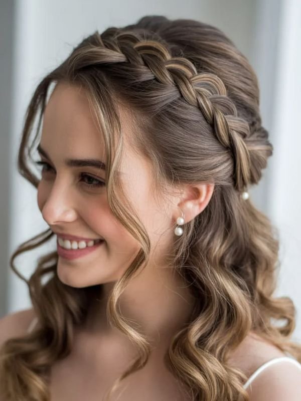_Diagonal Plait Half Up Half Down Bridal Hairstyle