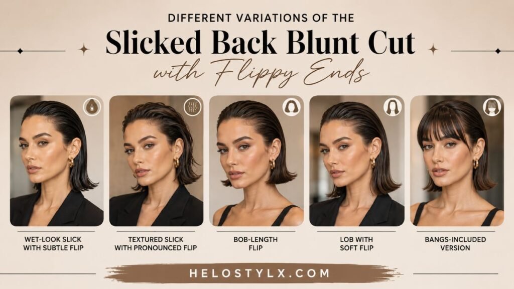 Different Variations of the Slicked Back Blunt Cut with Flippy Ends