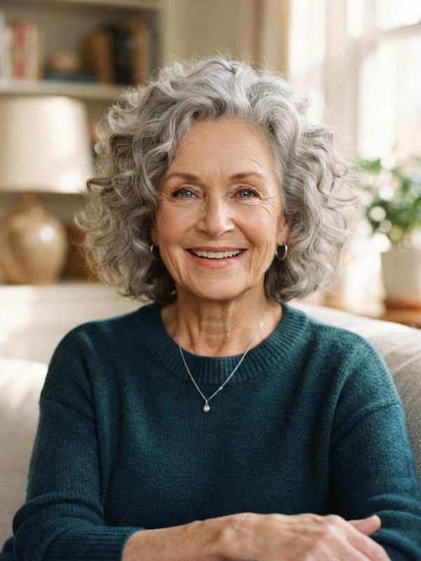 Flattering Gray Curly Hairstyle