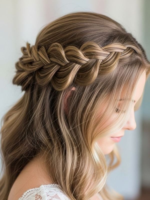 Half Up Half Down Blonde Wedding Hair With Plaits