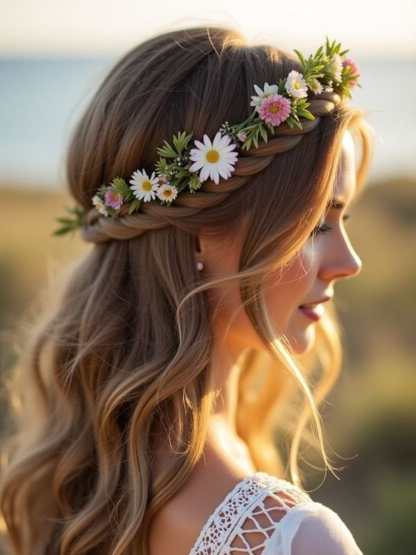 Half Up Half Down Hair With Flower Crown