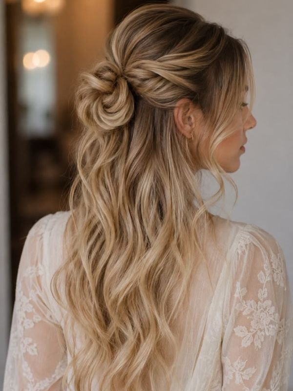 Half Up Half Down Highlighted Wedding Hair
