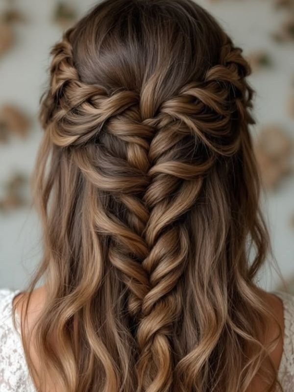 Half Up Half Down Wedding Hair With Braids and Plaits