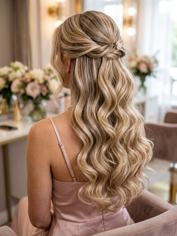 Half Up Half Down Wedding Hair With Hollywood Waves