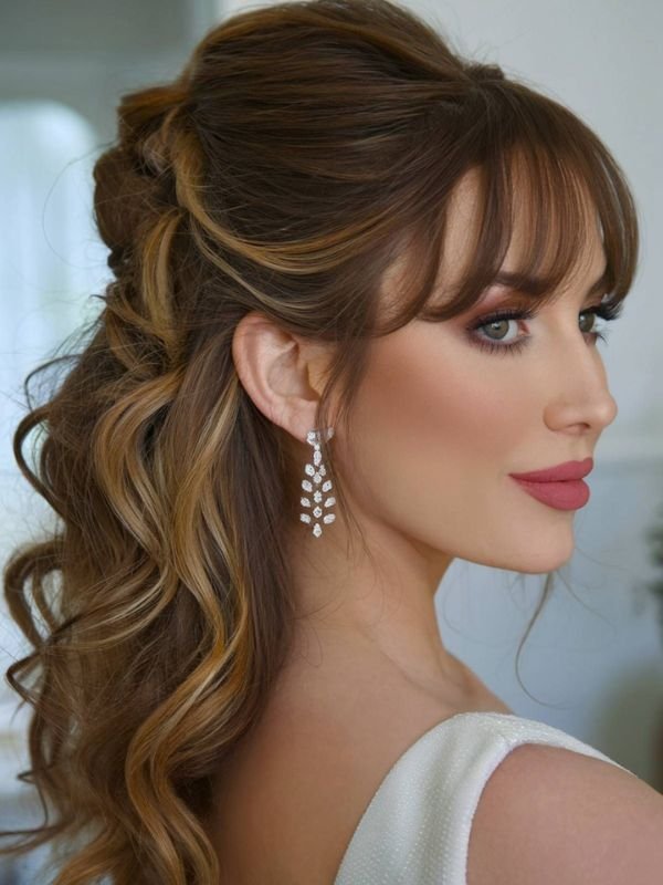 _Half Up Half Down Wedding Hair with Fringe