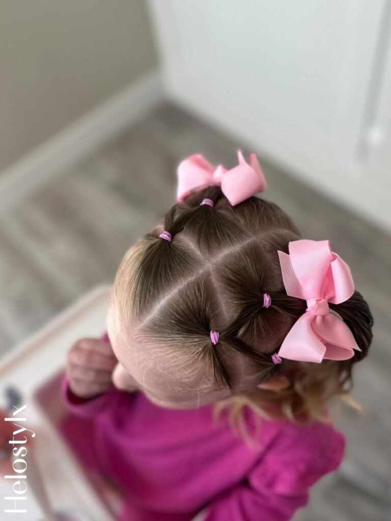 Lattice Pigtails with Pink Flower Clips