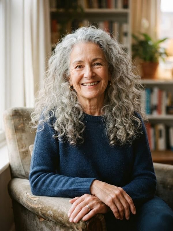 _Long Curly Hair Style for Graying Locks