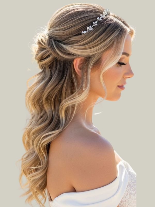 Loose Half Up Half Down Wedding Hair with Headband