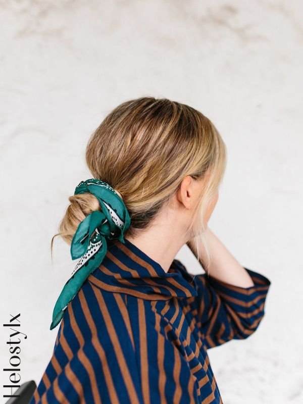 Low Twisted Bun with a Scarf