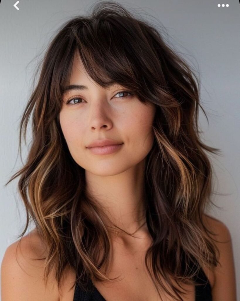 Medium Razor Cut Hairstyle with Fringe