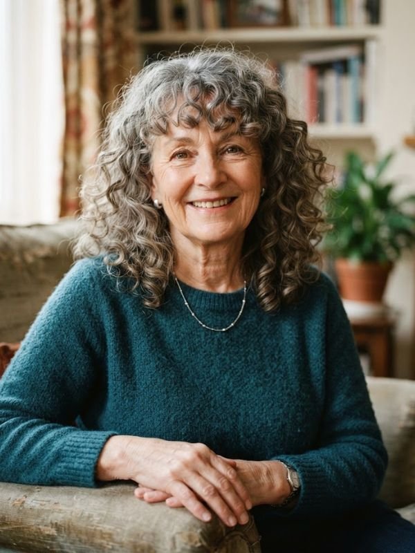 Middle-Length Curls with Curly Bangs