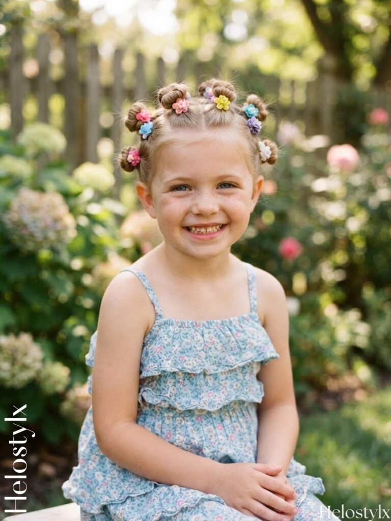 Mini Sectioned Buns with Flower Clip