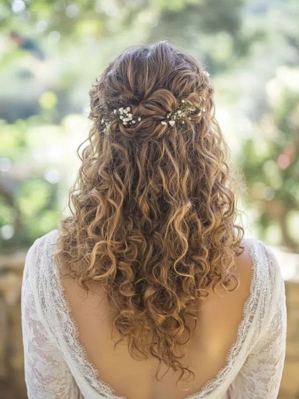 Naturally Curly Half Up Half Down Bridal Hair (1)