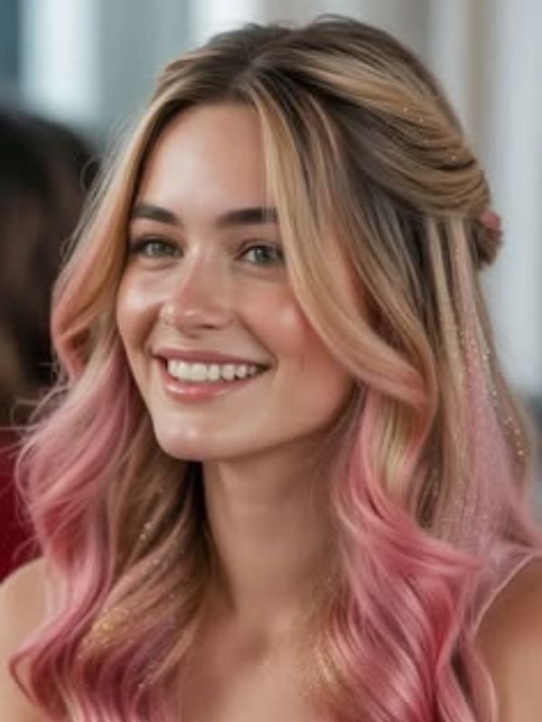 Pink Half Up Half Down Wedding Hair