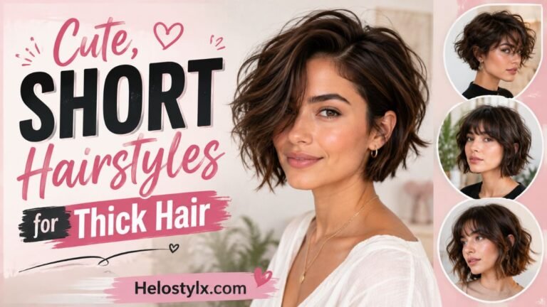 "20 Short Hairstyles for Thick Hair: Expert Styling Guide Having thick, voluminous hair is often considered a blessing, but styling it can feel like a full-time commitment. The weight and density that makes your hair look enviable in longer styles can become overwhelming, especially when you're trying to maintain a short, chic cut. The good news? Short hairstyles are actually the perfect solution for thick hair. When cut strategically with the right techniques, short styles work with your natural texture rather than against it, helping you achieve stunning looks that require minimal daily effort while maximizing the volume you already have. The key to making short hair work beautifully for thick locks is understanding that not all short cuts are created equal. What matters most is how your stylist removes weight, creates movement, and builds shape into your hair. This comprehensive guide explores 20 gorgeous short hairstyles specifically designed to complement thick hair, helping you find your next perfect look. Understanding Short Hair for Thick Textures Short haircuts for thick hair serve a specific purpose: they redistribute density to create flattering proportions and make styling infinitely easier. Instead of fighting against your hair's natural thickness, these styles embrace it. The right cut can transform what feels like a styling burden into a liberating, low-maintenance look that turns heads. Stylists recommend short styles for thick hair because they naturally reduce bulk while preserving the volume that keeps your hair looking healthy and vibrant. Whether your hair is straight, wavy, or curly, short cuts can be tailored to work beautifully with your specific texture and face shape. The secret lies in strategic layering, precise tapering, and understanding your personal styling preferences. Sleek Bob The sleek bob is pure sophistication. This style features smooth, polished lines that work exceptionally well on thick, straight hair. The cut sits at or just below the chin, with minimal layers that maintain the structural integrity of the look. To achieve this style, your stylist will create clean lines and possibly add subtle layers to prevent the weight from feeling too heavy at the ends. The beauty of a sleek bob is its versatility. You can wear it straight and shiny for a corporate meeting or add soft waves for a more relaxed vibe. Use a smoothing cream or serum to enhance the polished finish, and a paddle brush to keep everything in place. This style requires regular maintenance every four to six weeks to keep the shape sharp and prevent it from looking bulky. Shaggy Bangs Shaggy bangs paired with a short cut create instant texture and movement that flatters almost every face shape. This style features longer, piece-y bangs that blend seamlessly with the shorter layers throughout the rest of the hair. The key benefit is that shaggy bangs help frame the face while the layering throughout prevents your thick hair from looking heavy. To style shaggy bangs, work a light texturizing spray through damp hair and blow dry with your fingers to encourage natural movement. Unlike blunt bangs that require precision styling, shaggy bangs actually look better when they're a bit undone and tousled. This makes them perfect for people with thick hair who want something that works with their texture rather than fighting it. Ethereal Headbands While technically an accessory rather than a cut itself, ethereal headbands can transform any short hairstyle into something magical. Pair them with textured, layered short cuts to create an effortlessly romantic look. This styling approach works particularly well with tousled pixies or choppy bobs. Ethereal headbands made from delicate materials like lace or beading add visual interest without adding weight to your thick hair. They're perfect for special occasions or when you want to elevate your everyday short cut. This is a budget-friendly way to refresh your look without committing to a new haircut. Piece-y Curls Piece-y curls create dimension and movement that works beautifully on thick hair. This look involves styling your short cut with a curling iron to create soft, defined curls that have a lived-in quality. Rather than uniform curls, piece-y styling emphasizes texture and allows curls to separate naturally. To achieve this look, section your dry or damp hair and use a one-inch barrel curling iron to create waves and curls. Finger-comb through the curls once they've cooled to create that piece-y, textured effect. The result is a voluminous, incredibly flattering hairstyle that showcases your thick hair's natural beauty. Use a flexible-hold hairspray to keep curls in place without looking stiff. Wolf Cut The wolf cut has become incredibly popular for thick hair because it combines the best features of shags and pixies. This edgy style features choppy, dramatic layers throughout with a fuller crown and more tapered sides and back. The result is a rebellious, fashion-forward look that works particularly well for people with substantial hair density. Styling a wolf cut is refreshingly simple. Apply a texturizing spray to damp hair and blow dry, allowing the natural layers to do the work. The choppy nature of the cut means that bedhead actually looks intentional and cool. This is one of the most low-maintenance short styles available, making it ideal if you want a striking look without daily styling requirements. Pixie Cut with Bangs A pixie cut with bangs offers the ultimate in chic minimalism while working brilliantly for thick hair. The short length removes substantial weight, while bangs draw attention to the eyes and create facial framing. This style requires finding a talented stylist who understands how to cut pixies for thick hair, as the cut must be precise to prevent the hair from looking too dense. Style your pixie by applying a texturizing product to damp hair and using your fingers to create movement and definition. You can keep it edgy and tousled or smooth it down with a bit of styling cream for a more polished appearance. The shorter length means you'll need trims every four to eight weeks to maintain the shape, but the minimal daily styling effort makes it worthwhile. Embrace the Volume Some short styles for thick hair are specifically designed to celebrate and enhance your natural volume rather than minimize it. These cuts feature strategic layering that creates height at the crown while maintaining enough length to show off your hair's density. Think of it as working with your thick hair's strengths rather than against them. To embrace your volume, ask your stylist for choppy, textured layers concentrated at the crown. Blow dry with a volumizing mousse, lifting your hair upward from the roots. You can also backcomb at the crown for extra lift. This approach creates a statement-making look that screams confidence and requires you to own your thick, beautiful hair. Claw Clip Twists Claw clips have made a major comeback, and they're especially useful for styling short, thick hair. This styling approach involves creating small twists throughout your short cut and securing them with decorative claw clips. It's a fresh way to transform your everyday short style into something special. Create twists by sectioning small pieces of hair and twisting them away from your face, then securing with a claw clip. Leave some pieces down for a relaxed, modern look. This style works beautifully for casual outings, beach days, or adding visual interest to simple short cuts. It requires just five minutes and transforms your entire look. Structured, Curly Bob For those with naturally curly or wavy thick hair, a structured curly bob offers the perfect balance between embracing natural texture and maintaining polished shape. This cut features defined layers and strategic length that work with your curl pattern rather than against it. The key is having a stylist who understands how to cut curly hair while it's wet and natural. To style, apply a curl-defining cream or gel to soaking wet hair and diffuse dry with a blow dryer. Your curls will spring up beautifully without frizz when you use products designed for curly hair. This style celebrates your natural texture while giving you a fashionable, intentional appearance. You'll actually spend less time styling than you would fighting straight hair into submission. Shaggy Bob A shaggy bob combines the best elements of seventies-inspired texture with modern sensibility. This style features choppy, irregular layers throughout that create movement and visual interest. Unlike structured bobs, shaggy bobs embrace a slightly undone quality that works perfectly for thick hair. The shaggy bob is incredibly forgiving. Those slightly imperfect layers actually look intentional, and bedhead becomes part of the aesthetic. To style, apply texturizing spray to damp hair and either blow dry for volume or air dry for a more relaxed look. This style requires less frequent trims than structured cuts since the choppy nature means slightly grown-out layers look intentional. Teased-Back Volume This styling technique involves backcomb teasing at the crown to create dramatic volume while keeping the sides and back shorter and smoother. It's a way to transform even simple short cuts into something with serious visual impact. Teased-back volume works especially well for thick hair that can support the extra texture. To achieve this look, dry your hair completely and backcomb the crown section for height and texture. Smooth the top layer slightly with a fine-tooth comb so it looks polished rather than messy. Finish with strong-hold hairspray to keep everything in place throughout the day. This is perfect for special occasions or when you want to feel extra confident. Slicked and Sleek The slicked and sleek look takes advantage of thick hair's natural moisture-holding capacity. This style involves smoothing your entire short cut flat against the head using gel or pomade, creating a polished, sophisticated appearance. It's incredibly modern and works beautifully for both professional and casual settings. Apply a strong-hold gel or pomade to damp hair and use a fine-tooth comb to smooth everything down. You can create a deep side part or a center part depending on your preference. This look is particularly flattering for those with strong bone structure and works beautifully with various face shapes. It requires just a few minutes in the morning and holds throughout the entire day. Bendy, Piece-y Waves Bendy, piece-y waves create soft texture and movement without the commitment of curls. This styling approach involves using a curling iron to create loose waves that blend seamlessly into your short cut. The waves look natural and effortless while showcasing your thick hair's volume. To achieve this look, work through your dry or slightly damp hair with a one-and-a-half-inch barrel curling iron, creating gentle waves rather than tight curls. Once all sections are curled, allow them to cool before finger-combing through to create that piece-y, separated appearance. Finish with a light hairspray that holds without crunching. This style works beautifully for casual outings and professional settings alike. Side-Swept Mini Twists Side-swept mini twists add sophistication and movement to short styles while actually helping manage thick hair. This approach involves creating several small twists from one side and securing them on the other side, creating an elegant, pulled-together look without requiring much styling time. To create this style, section your hair from the temple and twist small sections as you move toward the back, pinning everything to the opposite side. Leave some shorter pieces down to frame the face. The result is a style that looks intentional and polished while actually celebrating your hair's natural thickness. This works beautifully for both casual and formal occasions. Cheekbone-Framing Bob This specifically designed bob focuses on creating shape that flatters and highlights cheekbones. The cut features longer pieces around the face that can be styled to curve inward, drawing attention to your best features. It's the perfect choice if you want a short style that's deeply flattering to your face shape. To style, blow dry the face-framing pieces with a brush, curling them slightly inward for a flattering finish. The rest of the hair can be textured or smoothed depending on your preference. This bob requires regular trims to maintain the specific shape, but the flattering effect on your face makes it worthwhile. It works beautifully with various hair textures and face shapes. Spiked-Up Pixie A spiked-up pixie takes the traditional pixie cut and adds edgy attitude. This style involves keeping the hair short overall but styling it upward at the crown for height and drama. It's perfect for people with thick hair who want a bold, confident look that makes a statement. To achieve this style, apply a texturizing paste or strong-hold styling cream to damp hair and blow dry while lifting sections upward from the crown. Use your fingers to create height and piece-y separation throughout. This look requires someone comfortable with short hair and edgy style, but the result is undeniably cool. It's low-maintenance once you develop your styling routine. Tapered Pixie The tapered pixie features longer length on top with dramatically shorter, tapered sides and back. This creates a bold contrast that's both modern and incredibly flattering for most face shapes. The taper removes bulk while the longer top maintains volume and dimension. To style, apply a volumizing mousse to damp hair and blow dry the top section with your fingers for texture and height. Keep the sides sleek and smooth by applying a small amount of gel or smoothing cream. The tapered pixie is incredibly versatile, working beautifully with casual, professional, and formal settings. It does require a confident stylist who understands tapered pixies specifically. Mini French Braid A mini French braid adds elegance and visual interest to short styles, particularly when combined with textured, layered cuts. This approach involves creating a small French braid on one side of the head while leaving the rest of your short hair loose. It's a sophisticated way to style short hair for special occasions or to freshen up your everyday look. To create a mini French braid, start near your temple and braid about halfway down the side, then secure with a small clip or bobby pin. Leave the rest of your hair natural or textured. This style takes just a few minutes but transforms your appearance significantly. It works beautifully with any short cut that has enough length to braid. Close Cropped Sides Close cropped sides create dramatic contrast and modern edge. This style involves keeping the top longer and textured while cutting the sides very short, often with an undercut. It's bold, contemporary, and works exceptionally well for thick hair that needs significant bulk removal. To style, blow dry the top section for height and texture while keeping the sides smooth and sleek. Apply a small amount of pomade to the sides to create definition and shine. This style requires frequent trims every three to four weeks to maintain the clean cropped sides, but the striking appearance makes it worthwhile. It's perfect for people confident enough to pull off an edgy, modern look. Soft Old Hollywood Glam Soft Old Hollywood glam brings vintage elegance to short hair. This look features soft waves, gentle curves, and a polished finish that's incredibly feminine and sophisticated. It celebrates thick hair's natural volume while creating a timeless, glamorous appearance. To achieve this look, set your short hair in soft waves using either a curling iron or hot rollers. Once curls have cooled, gently brush through them to create soft waves rather than defined curls. Add a headband or hair accessory for authentic Old Hollywood style. This look requires more styling effort than some options but the sophisticated, romantic result is worth it for special occasions. Styling Tips for Thick Hair Regardless of which short style you choose, certain principles apply universally for thick hair. Always invest in a quality texturizing spray or mousse, as these products help enhance movement and reduce the heavy appearance of thick hair. Look for lightweight formulas that add texture without weighing hair down. Regular trims are absolutely essential for short styles on thick hair. Aim for maintenance appointments every four to six weeks to prevent the style from losing shape as it grows out. Between trims, use a sharpening serum to enhance your cut's definition. Consider your hair type when selecting products. Thick, straight hair benefits from volumizing products, while thick, curly hair needs curl-defining creams or gels. Thick, wavy hair falls somewhere in between and can use texturizing sprays that enhance natural wave pattern. Choosing the Right Hairstyle for Your Face Shape Not every style works for every face shape, so consider your unique features when selecting your next short cut. Round faces benefit from styles with height at the crown and tapered sides, like pixies or textured bobs with side-swept styling. Square faces look beautiful with softer, rounder shapes like classic bobs or shags with gentle waves. Oval faces have the luxury of pulling off almost any short style, making them the most versatile face shape for short hair experimentation. Heart-shaped faces look striking with styles that add width at the jawline, like tapered pixies with side-swept bangs or cheekbone-framing bobs. Long faces are flattered by shorter styles that add width, like chin-length bobs or styles with side-swept waves that create horizontal lines. Triangular faces look beautiful with tapered sides and fuller crowns that balance the jawline. Maintenance and Care for Short Thick Hair Short hairstyles for thick hair require consistent care to maintain their shape and prevent the density from overwhelming your look. Invest in a quality trimmer for light touch-ups between salon visits, particularly around the nape if your style includes close cropping. Use a clarifying shampoo once monthly to remove product buildup that can make thick hair look heavier. Follow with a lightweight conditioner that moisturizes without weighing hair down. Consider deep conditioning once weekly to keep your thick hair healthy and shiny. Blow drying is essential for most short thick hairstyles. Invest in a quality blow dryer with ionic technology, which reduces frizz and helps seal the hair cuticle for a smoother appearance. Use a paddle brush or your fingers to create movement rather than smoothing everything flat, which can make thick hair look heavy. Conclusion Short hairstyles offer the perfect solution for managing thick, voluminous hair while looking absolutely fabulous. From sleek bobs to edgy pixies, from romantic waves to modern geometric cuts, there's a short style to suit every personality and preference. The key to success is finding a stylist who understands how to work with thick hair specifically, using strategic layering and precise cutting techniques to remove weight while maintaining volume and shape. Embrace your thick hair as the beautiful asset it is, and choose a short style that makes you feel confident and comfortable. Whether you opt for a low-maintenance wolf cut or a glamorous Old Hollywood wave, the right short hairstyle can transform your entire appearance and simplify your daily routine. Start with a consultation with an experienced stylist, discuss your specific hair type and styling preferences, and take the leap into short hair. You'll be amazed at how manageable and stunning your thick hair can look in the right cut.