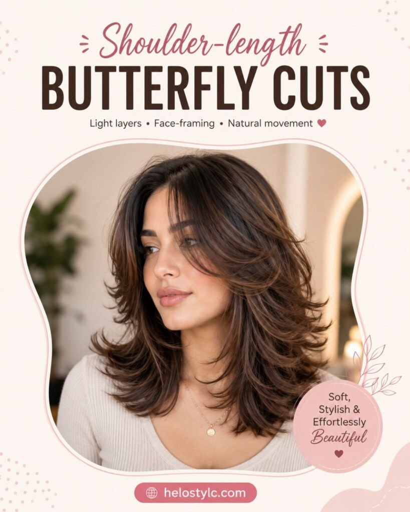Shoulder-length butterfly cuts 