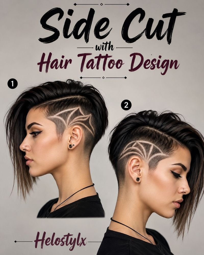 Side Cut with Hair Tattoo Design
