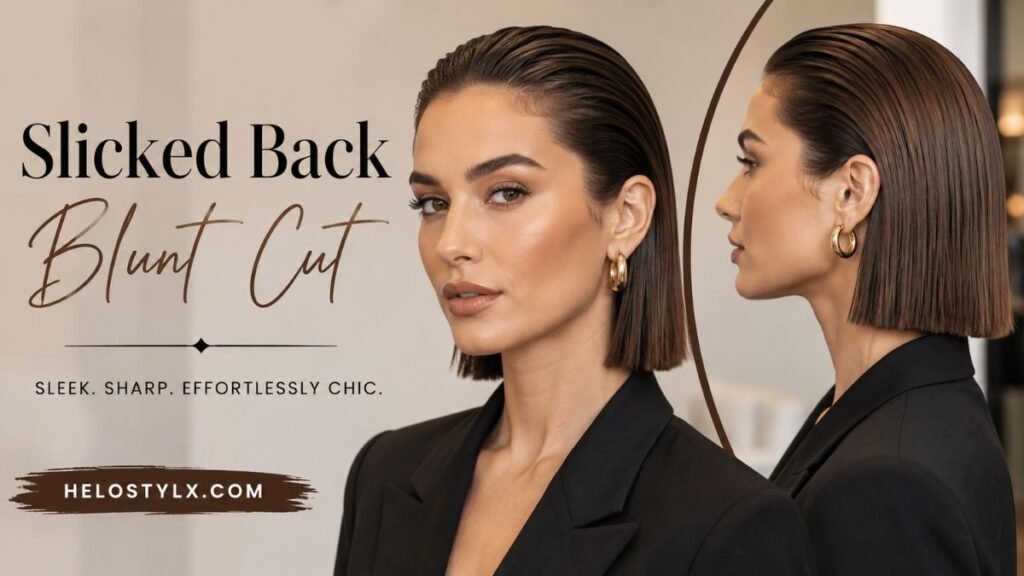 Slicked Back Blunt Cut with Flippy Ends Styling Result