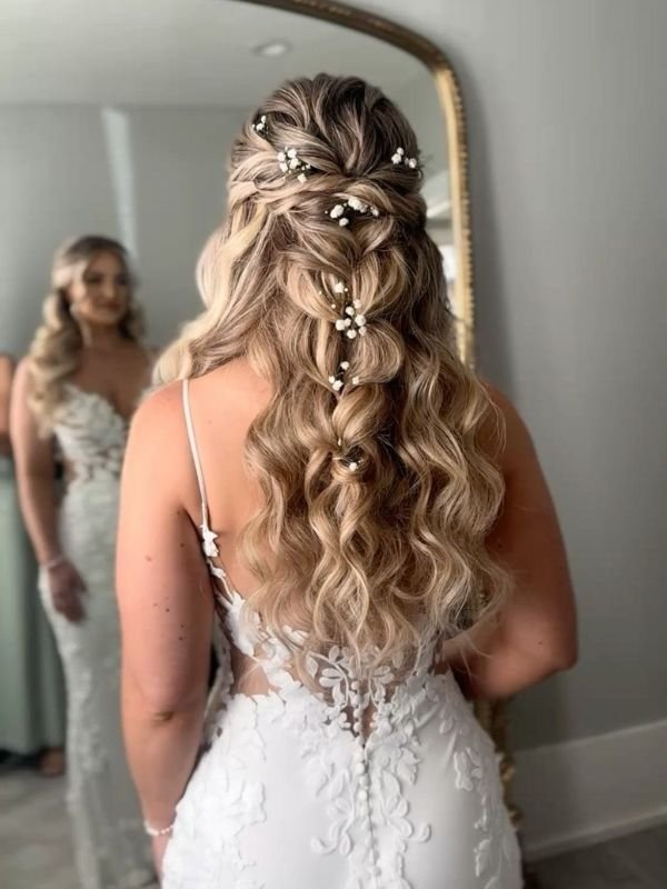 Softly Braided Bridal Half Up H Bridal Half Up Half Down Braided Hairstylealf Down Style