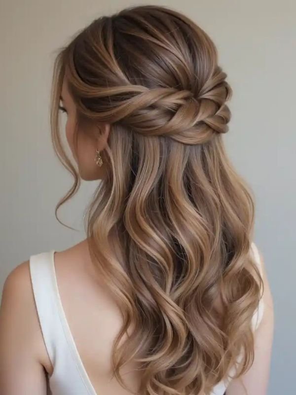 Softly Braided Bridal Half Up Half Down Style