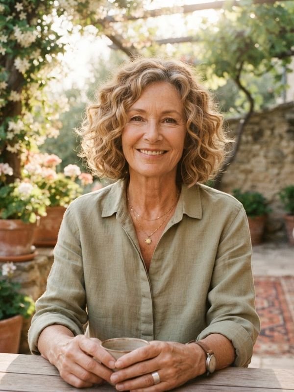Sun-Kissed Curly Bob for Mature Women