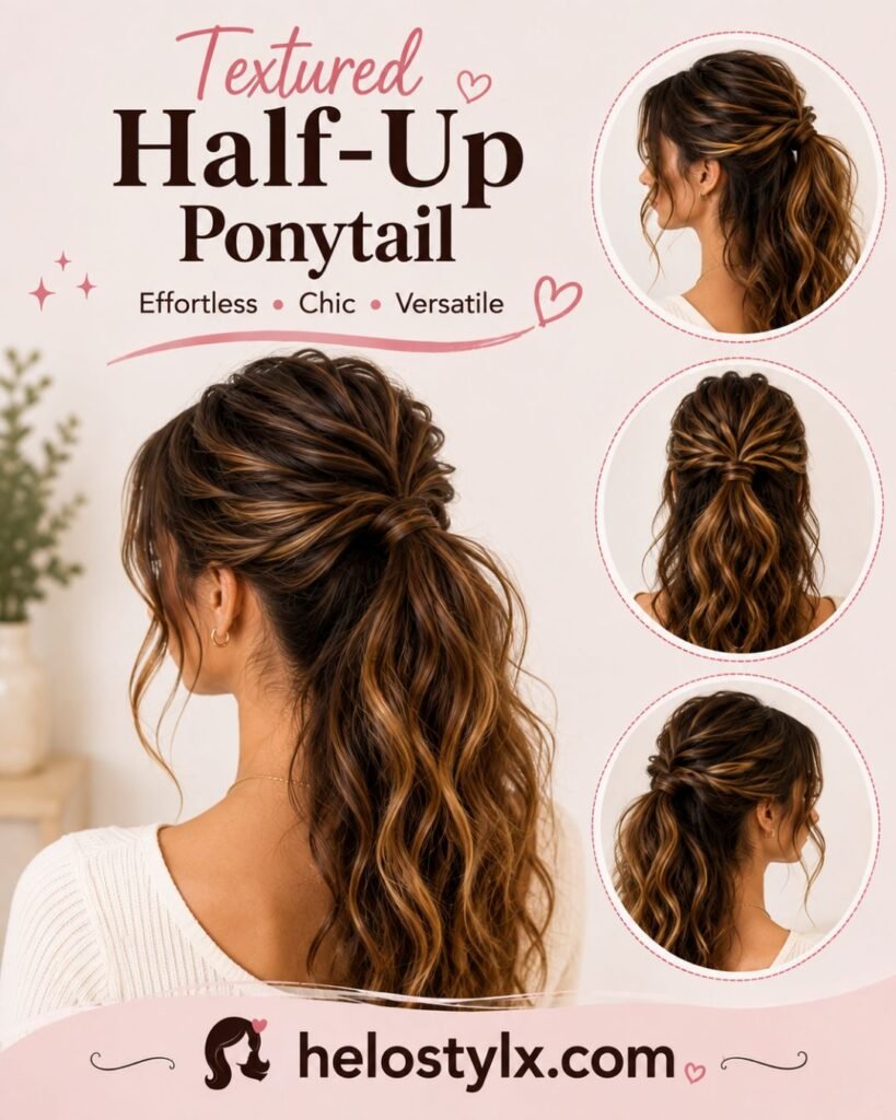 Textured half-up ponytail
