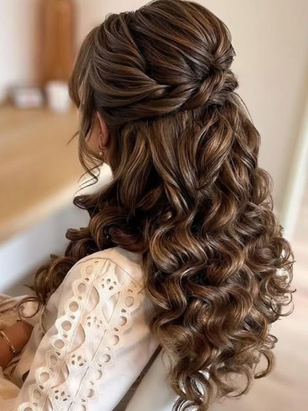 Traditional Curly Half Up Bridal Hairstyle