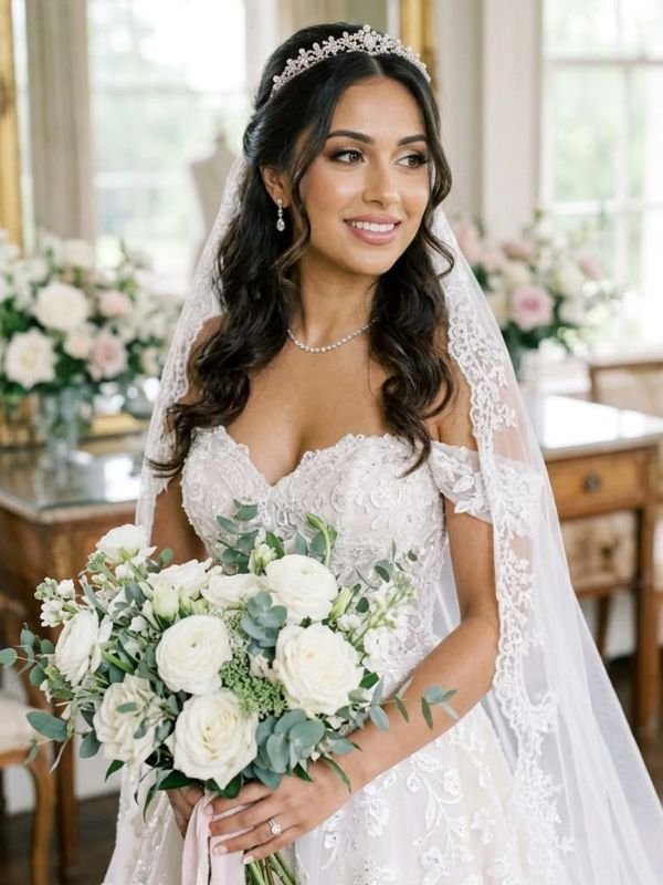 Whimsical Crown-Style Half Up Wedding Hair