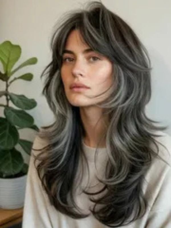 Wolf Cut Long Hair with Curtain Bangs