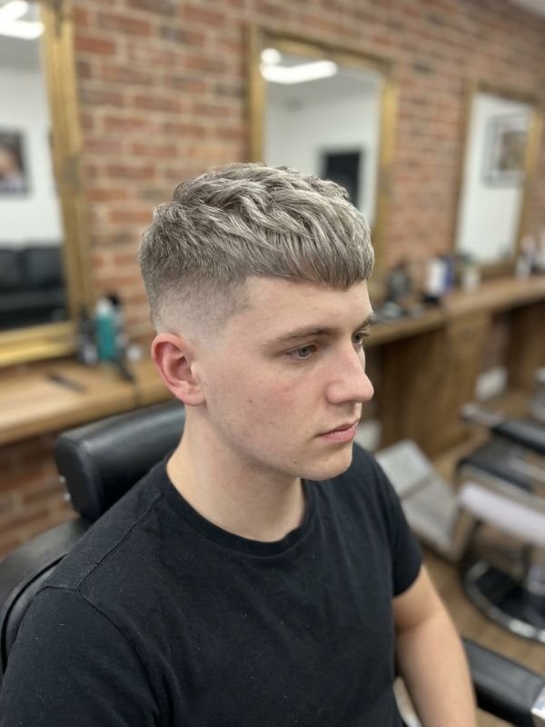 Blonde Textured French Crop Mid Fade