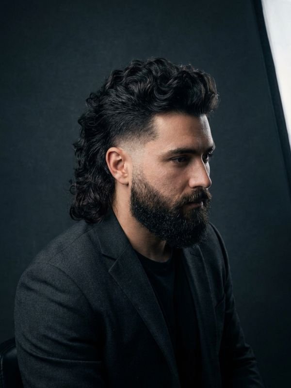 Burst Fade Mullet with Beard