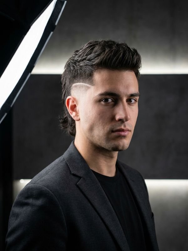 Burst Fade Mullet with Design