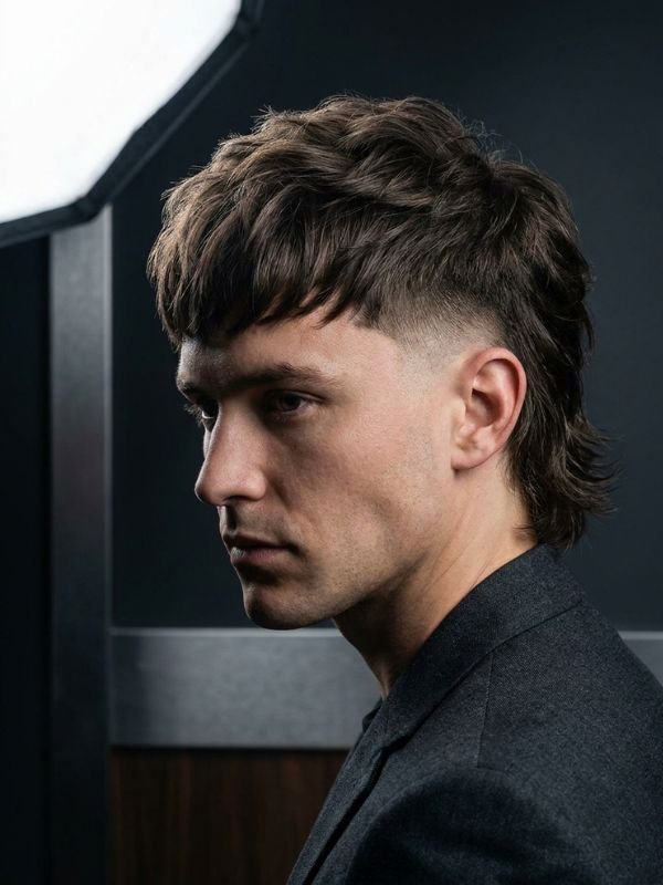 Burst Fade Mullet with Fringe