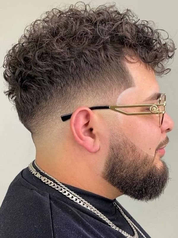 Curly Fringe with Mid Taper Fade