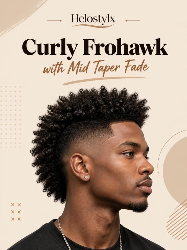 Curly Frohawk with Mid Taper Fade