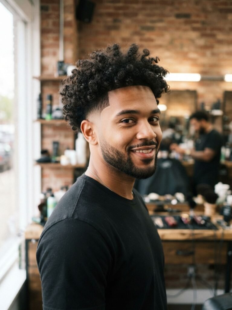 Curly Mid Burst Fade