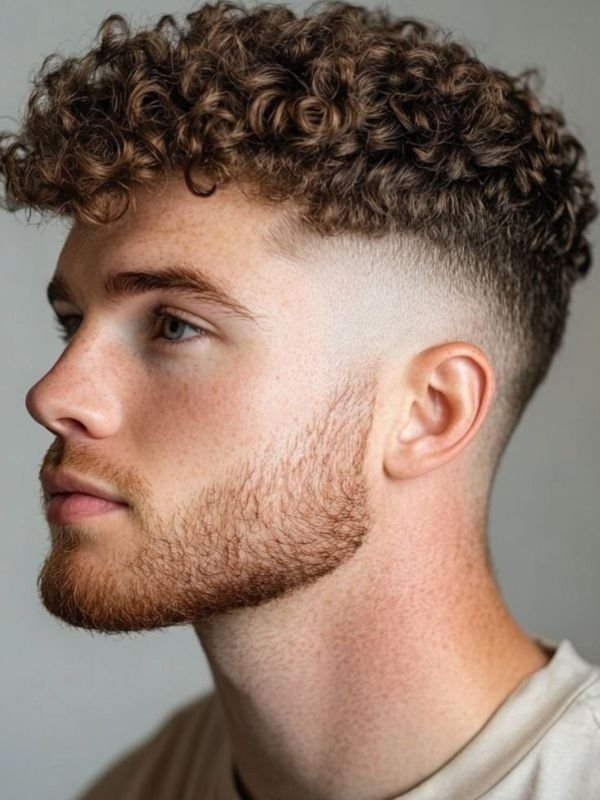 Curly Quiff with Mid Taper Fade