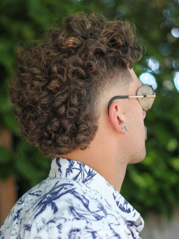 Curly Slick Back Burst Fade