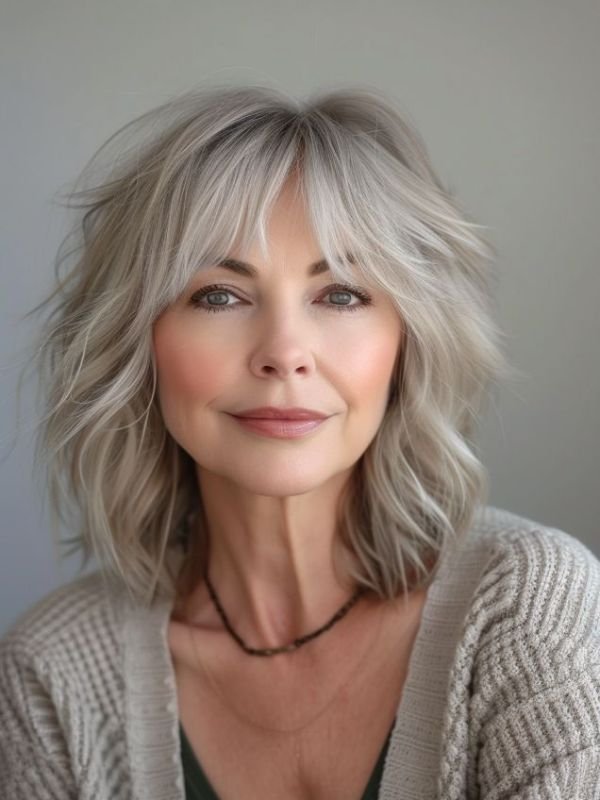 Layered Lob with Curtain Bangs