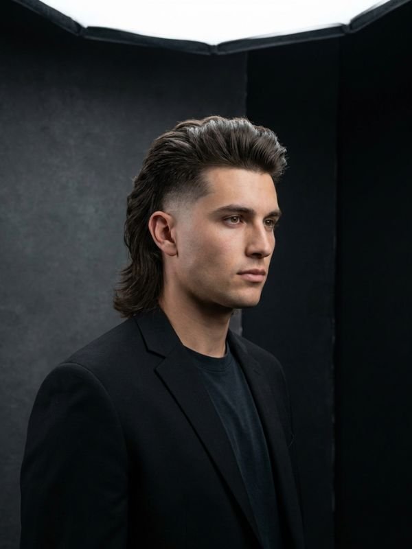 Long Burst Fade Mullet