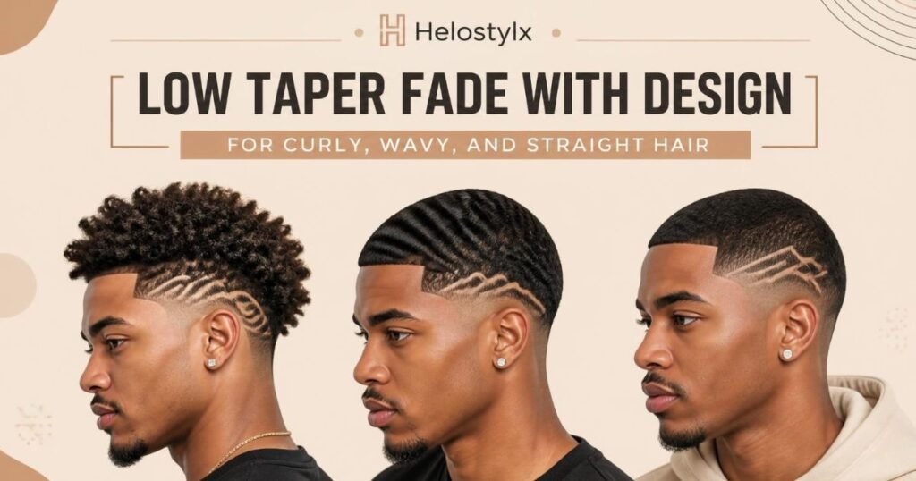 Low Taper Fade With Design for Curly Wavy and Straight Hair