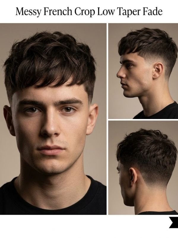 Messy French Crop Low Taper Fade
