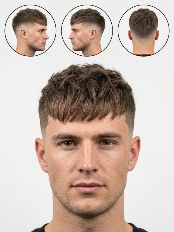 Messy Textured French Crop Mid Fade